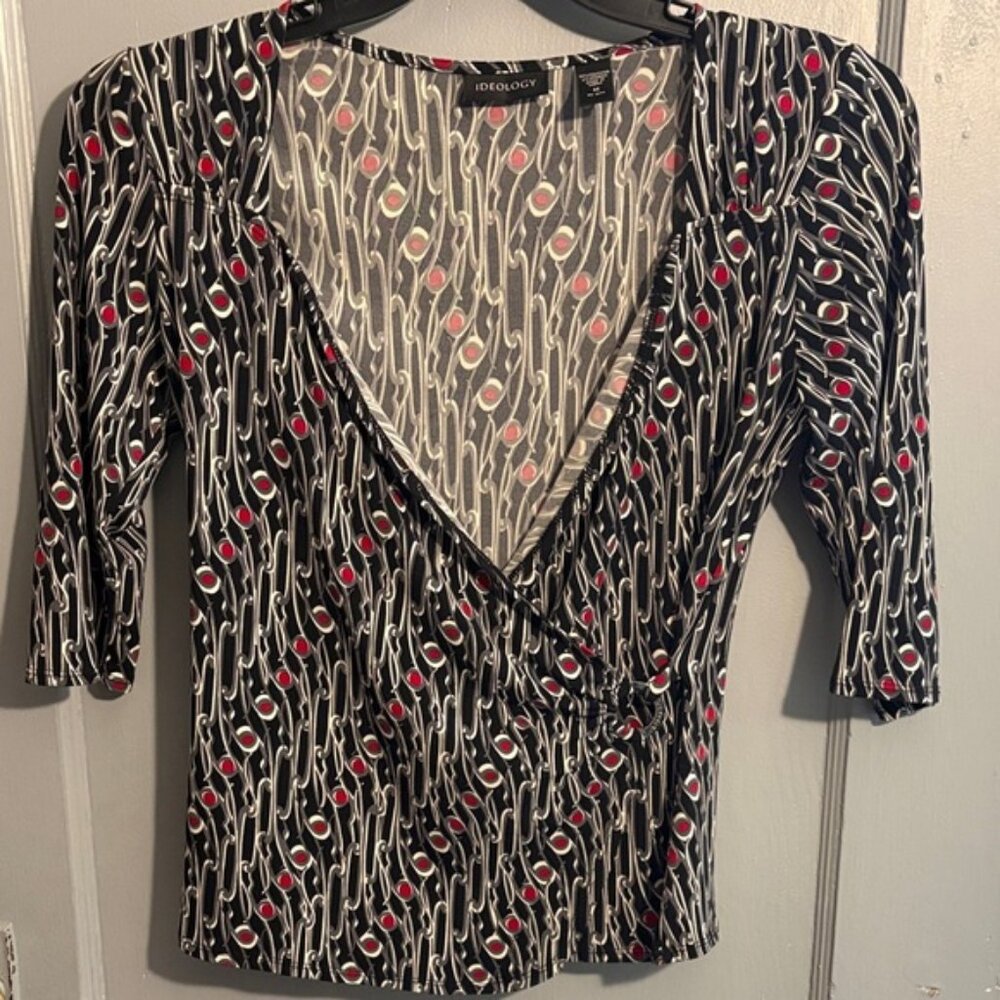 Ideology Black and Red Abstract Women's Blouse